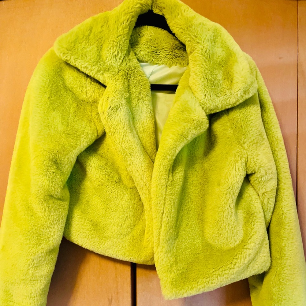 Lime Green Kids Faux Fur Jacket